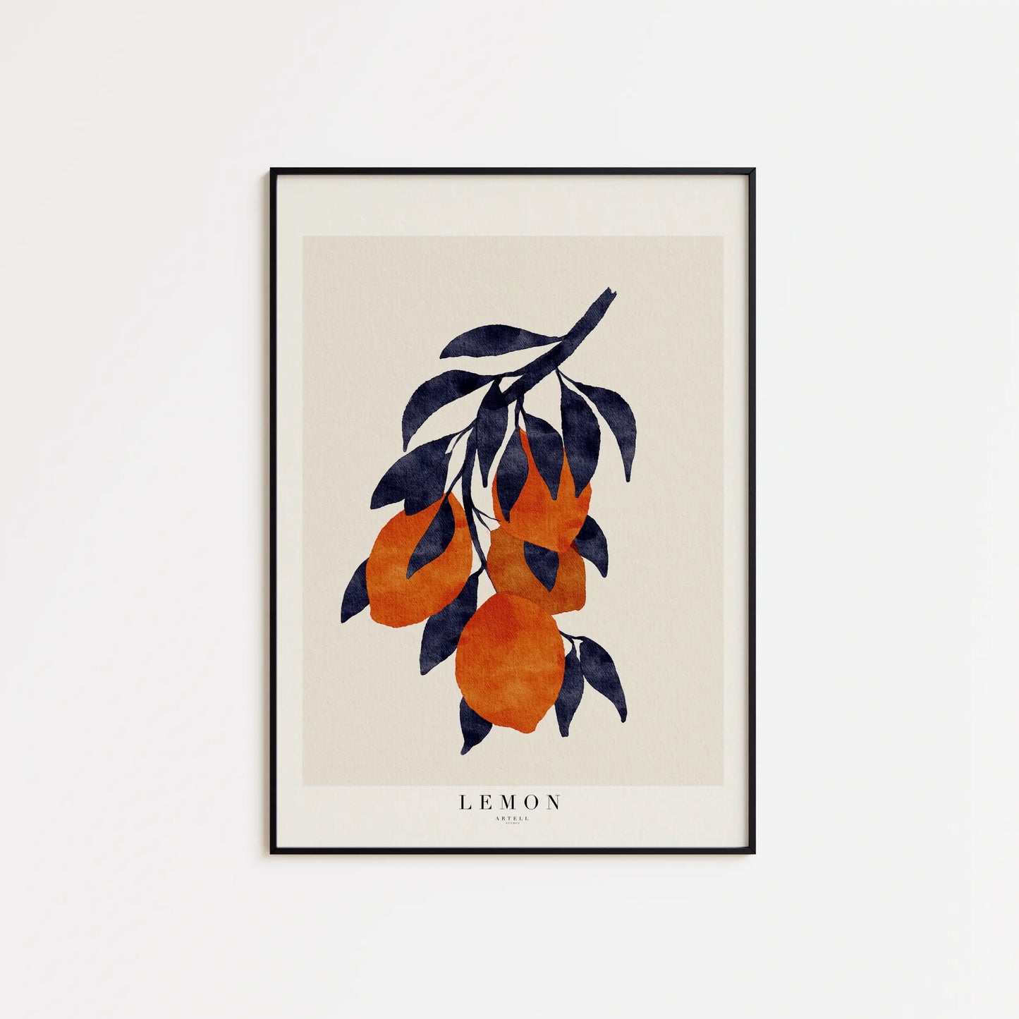 Citron plakat med sort ramme til stuen